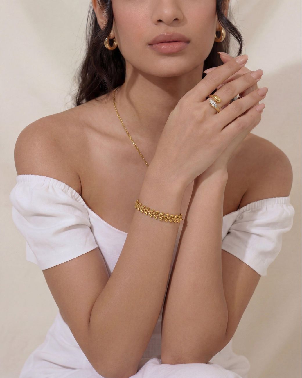 Elk & Bloom White Double Star Dainty Dome 14K Ring