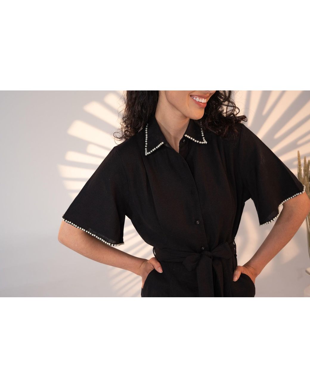 Carolina Benoit Black Cafe Au Lait Pearled Dress Noir