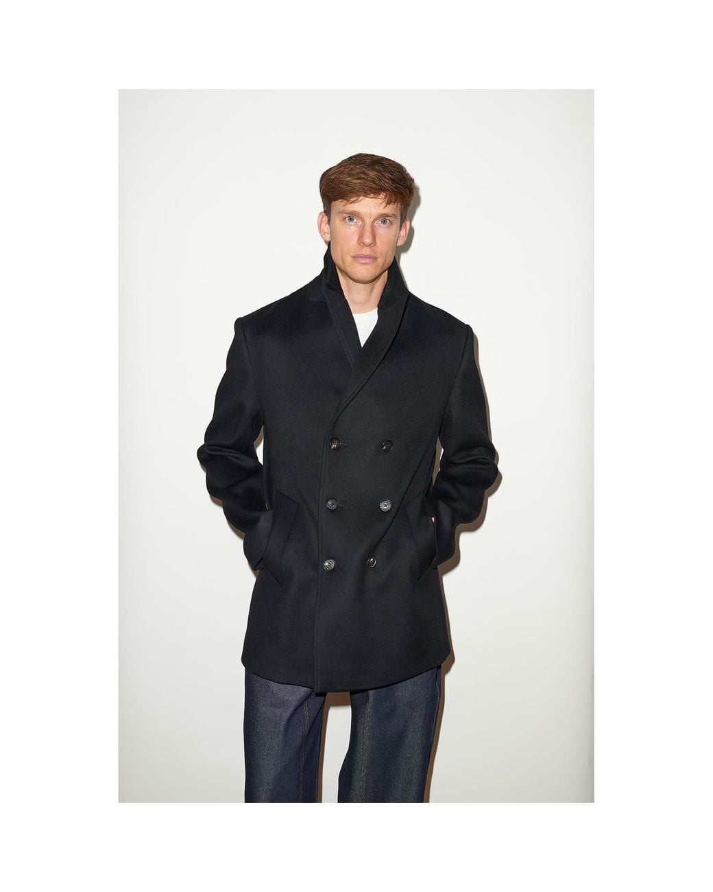 Hegarty London Black Cashmere And Wool Pea Coat for men