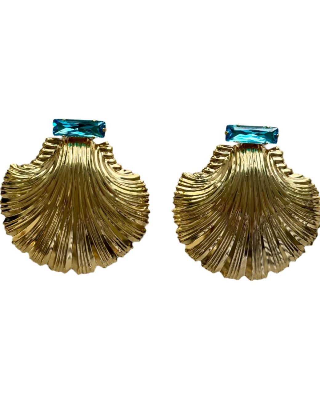 Laura Gray Green Large Aqua Crystal Shell Earrings