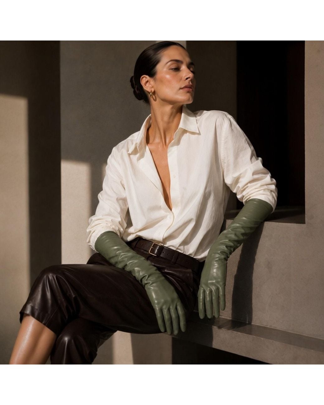 HIGH HEEL JUNGLE by KATHRYN EISMAN Green Milana Opera-Length Leather Gloves