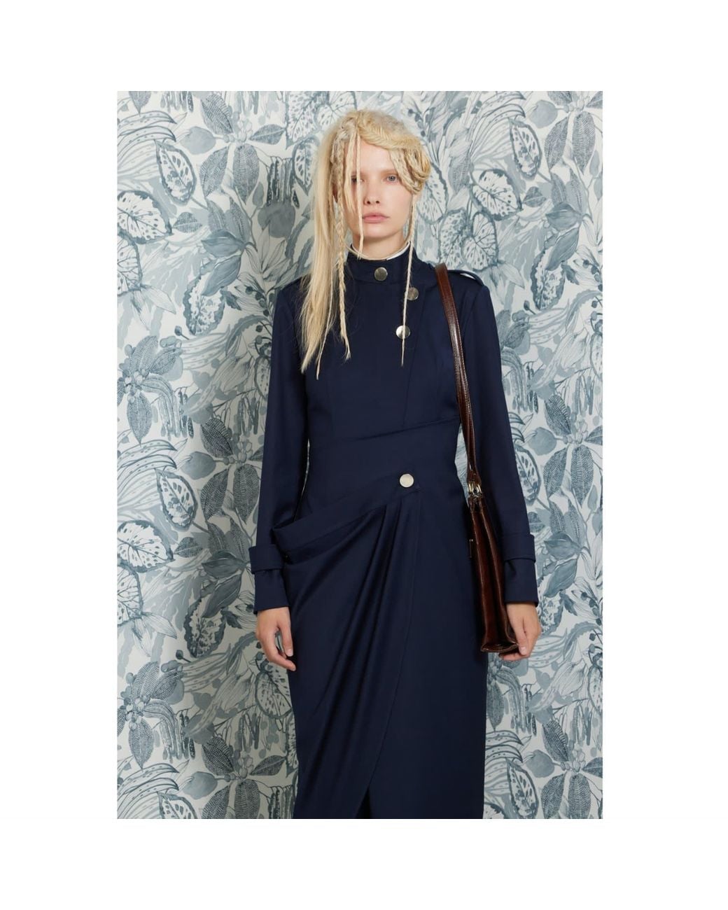 Julia Allert Blue Asymmetric Draped Sheath Midi Dress –