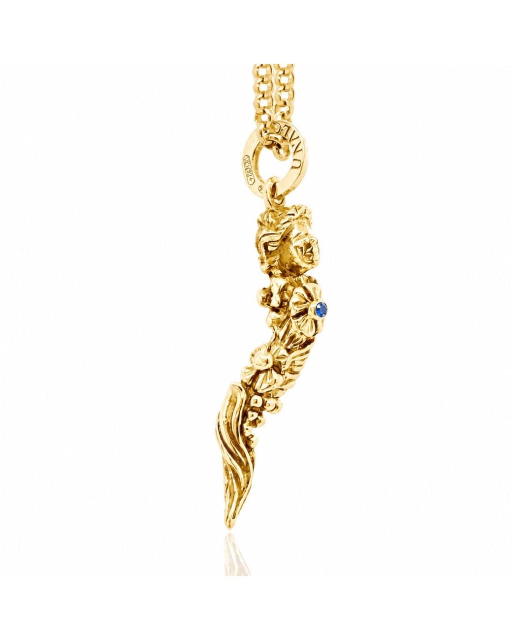 Unaloe Metallic Italian Horn Goddess Pendant Necklace With Sapphire – Plated for men