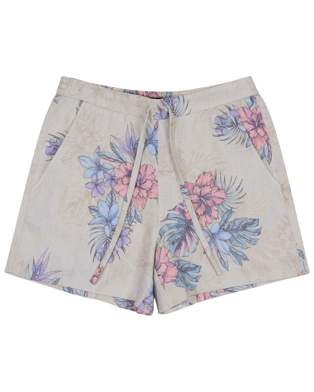 Lords of Harlech Gray Neutrals Leanne Exotic Floral Natural Drawstring Short