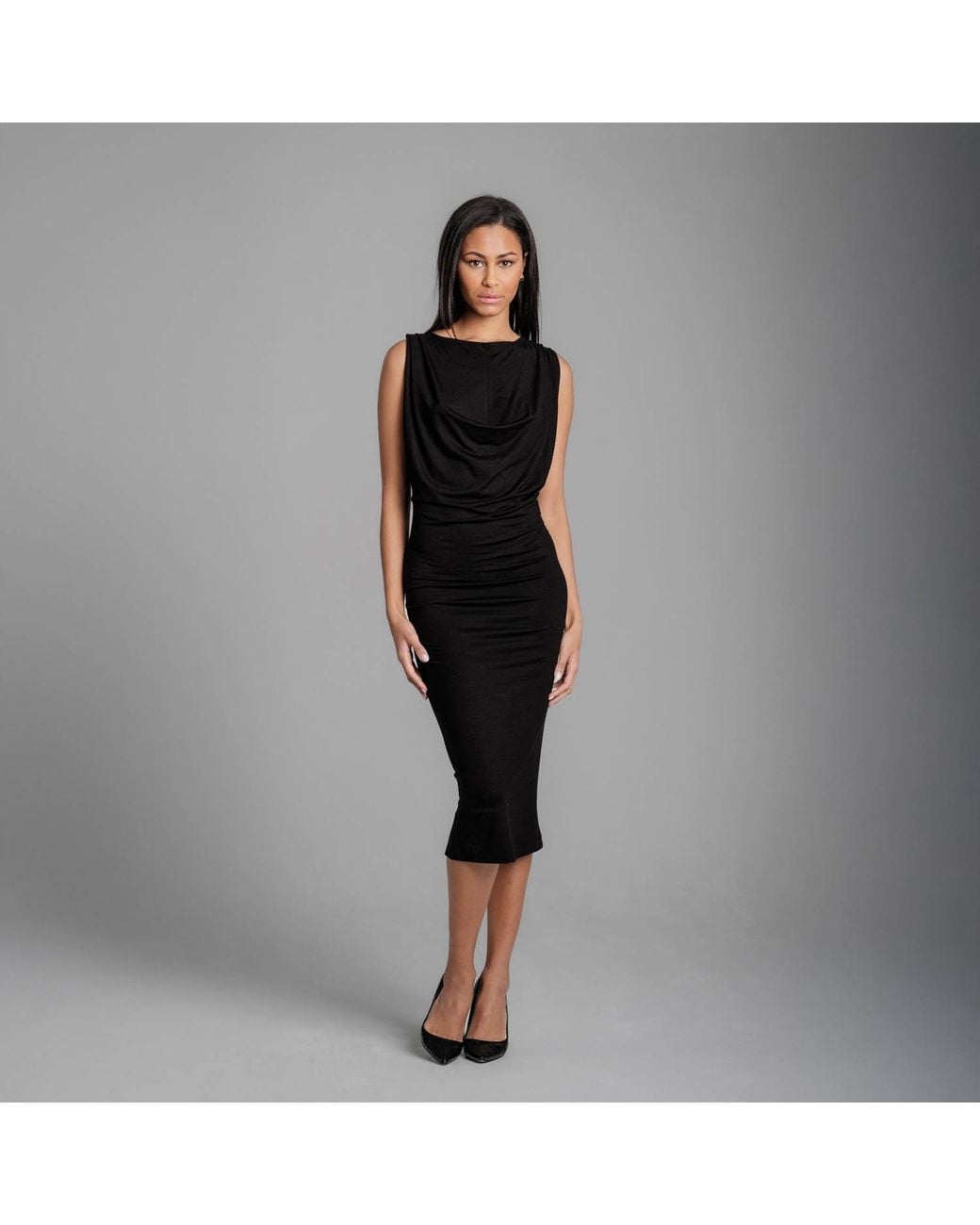 Imaatu Blue Oshun Ruched Cowl Neck Convertible Midi Dress