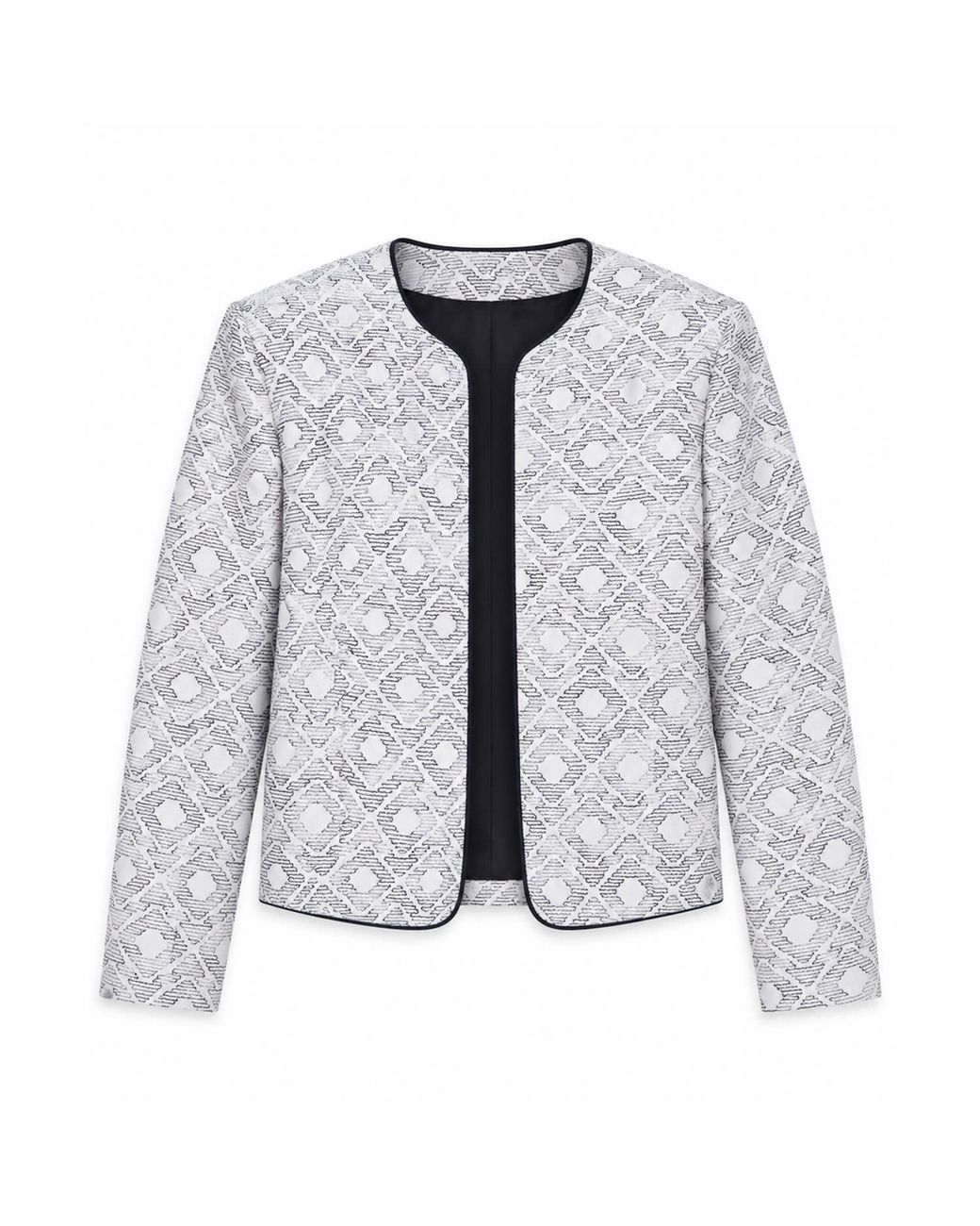 Stovaria Gray Ivory Embroidered Pure Linen Statement Jacket