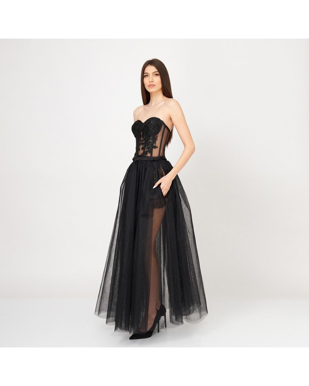 LIA ARAM Black Hand-Embroidered Corset