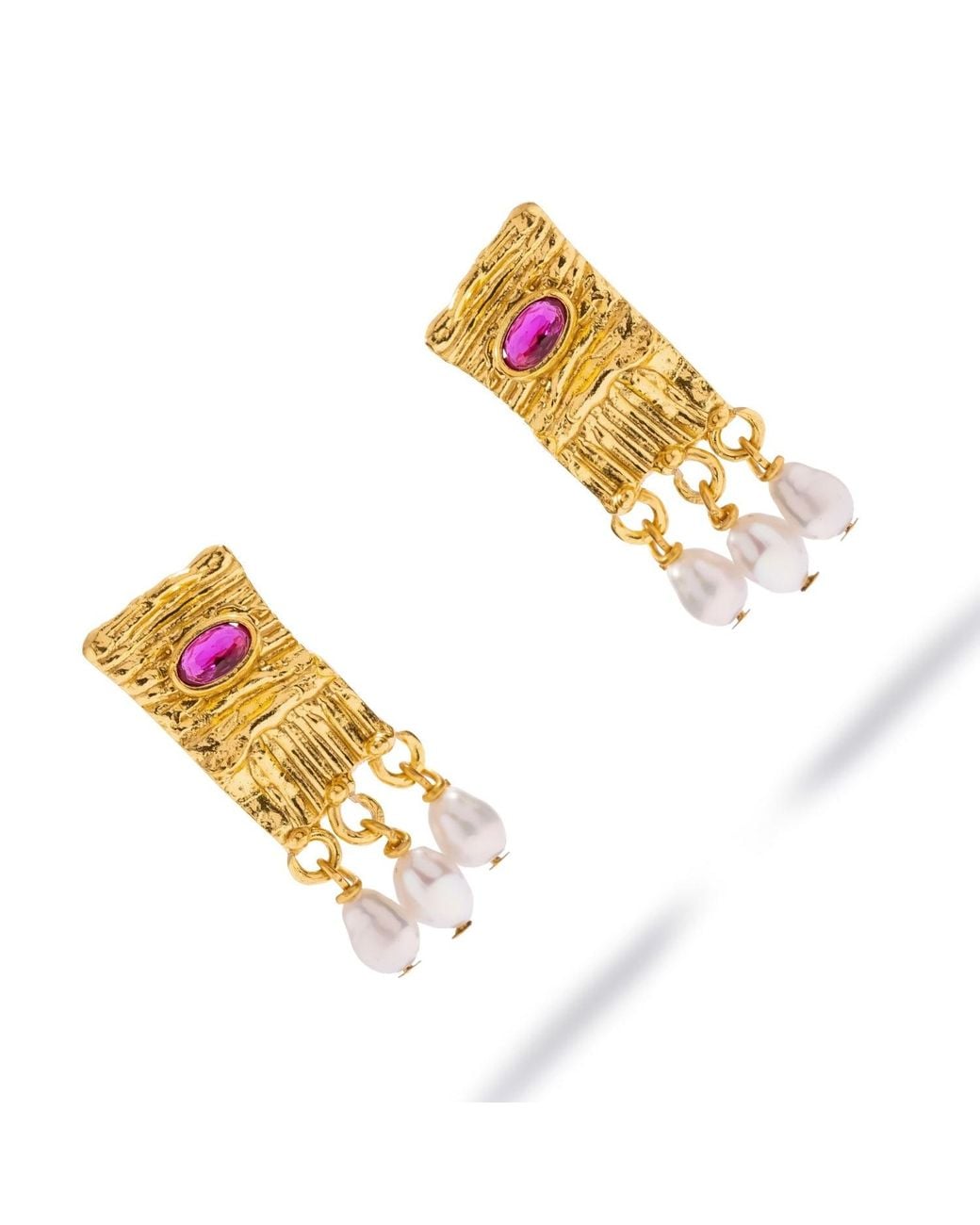 Ebru Jewelry Metallic Cleopatra Ruby & Pearl Statement Earrings