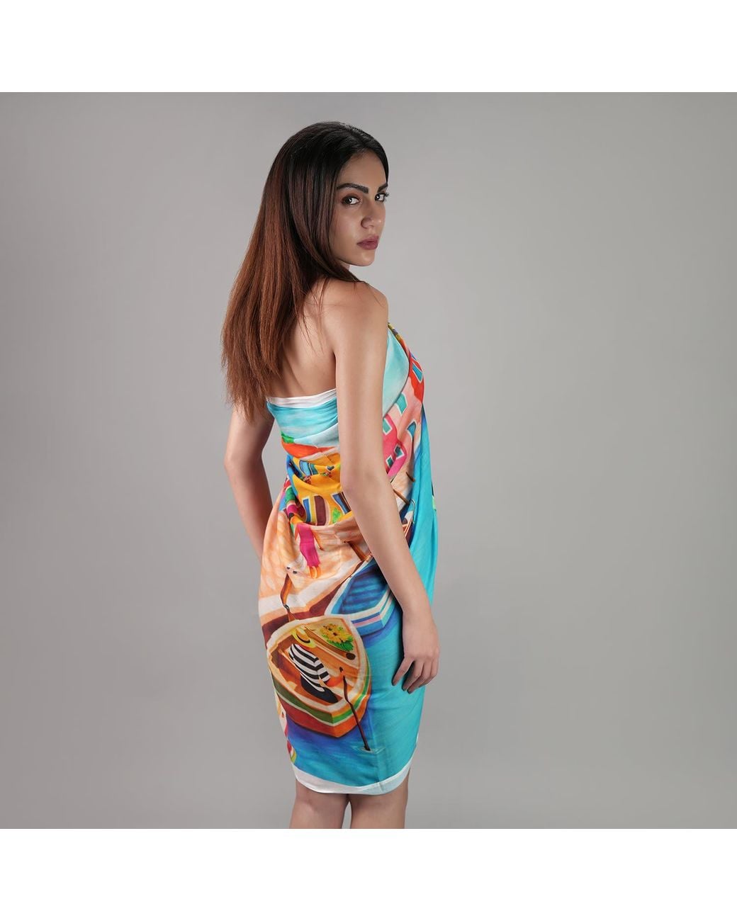 DHARA SHETH DUBAI Blue Mediterranean Escape Resort Halter-Style Sarong
