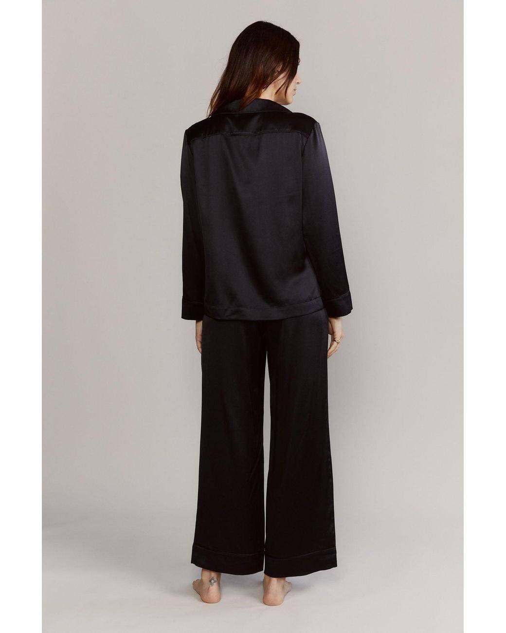 Kato Black Colony Silk Satin Pajamas
