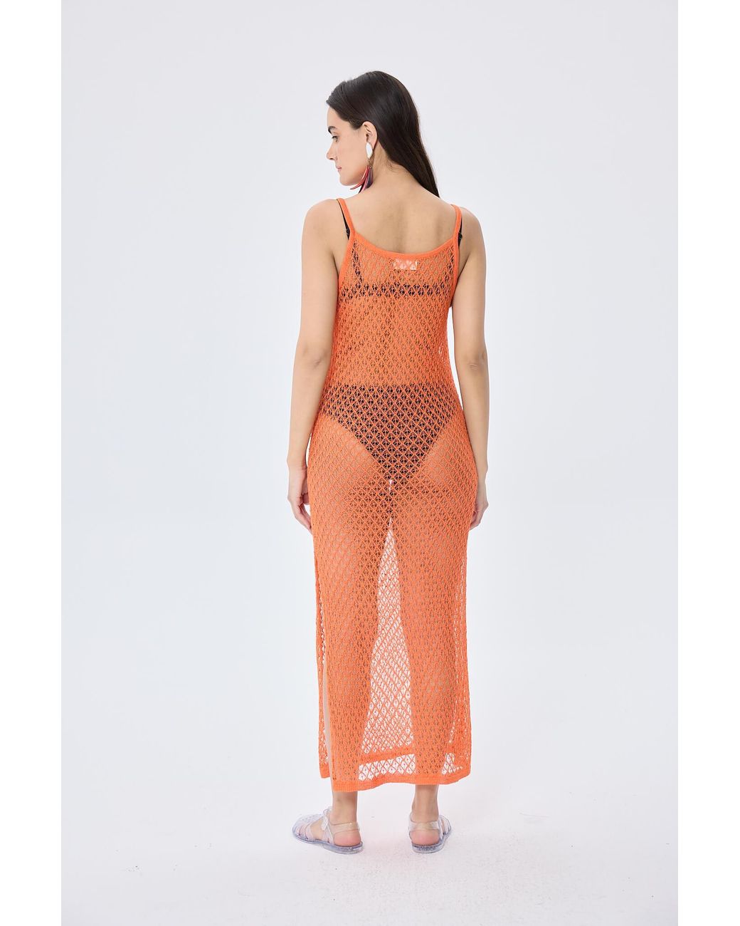 Peraluna Red Angel Openwork Strap Long Beach Dress