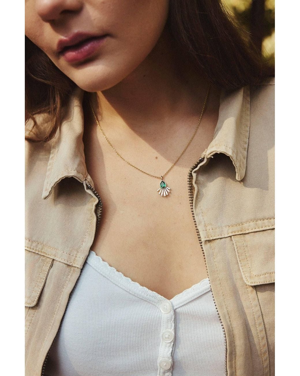 Jewelbird Metallic Emerald And Diamond Fan Necklace