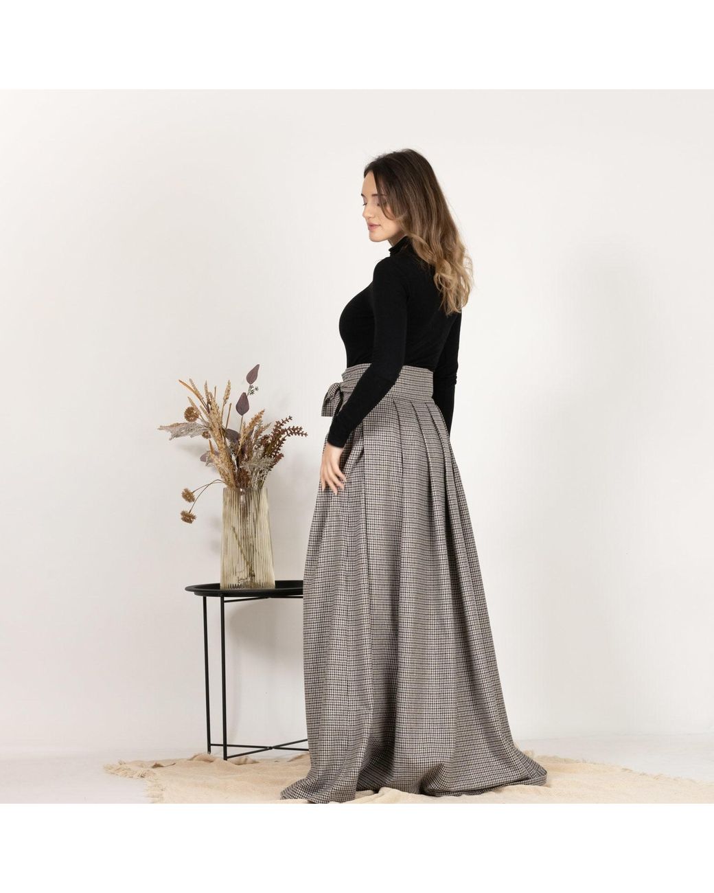 Nikka Place Gray Wool Maxi Skirt With High Waist And Bow