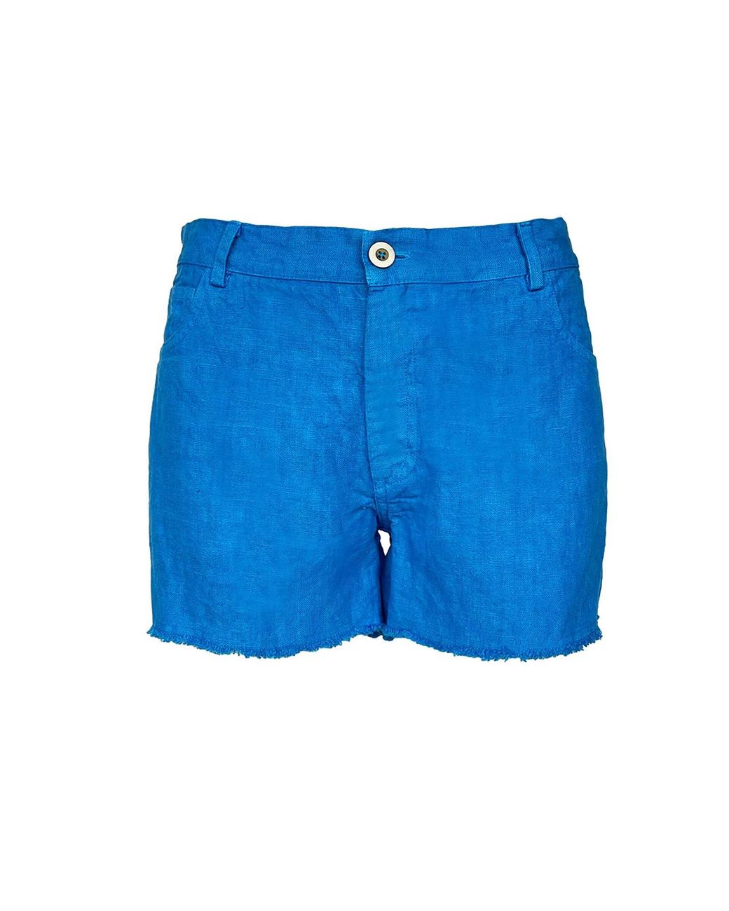 Haris Cotton Blue Linen Cut Hem Shorts