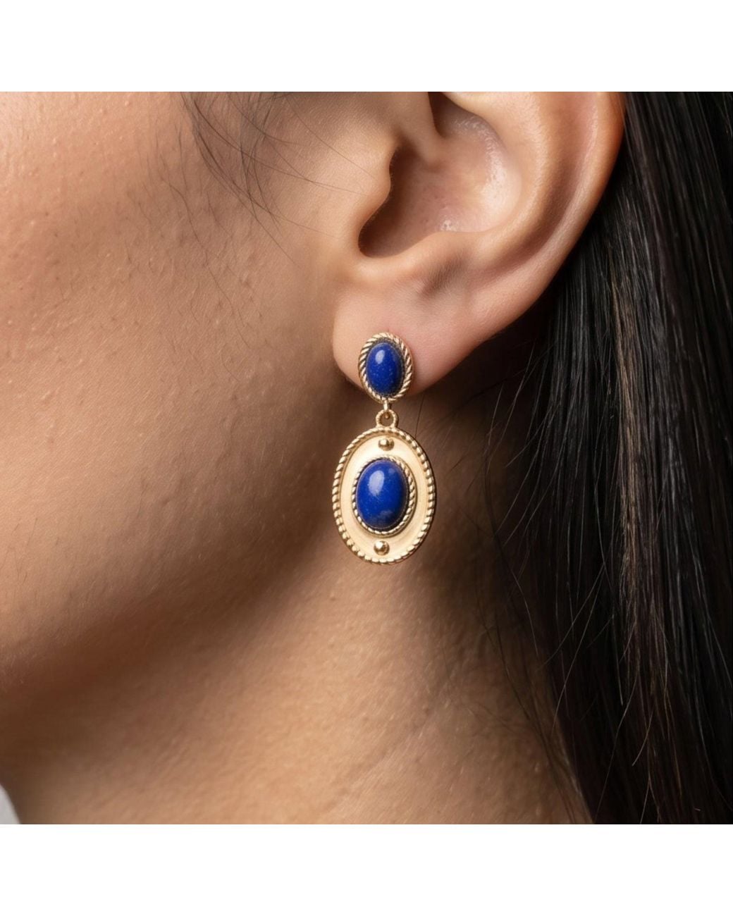 Uchi and Soto Blue Enso Solid 925 With 18K Vermeil & Lapis Lazuli Stone Drop Earrings