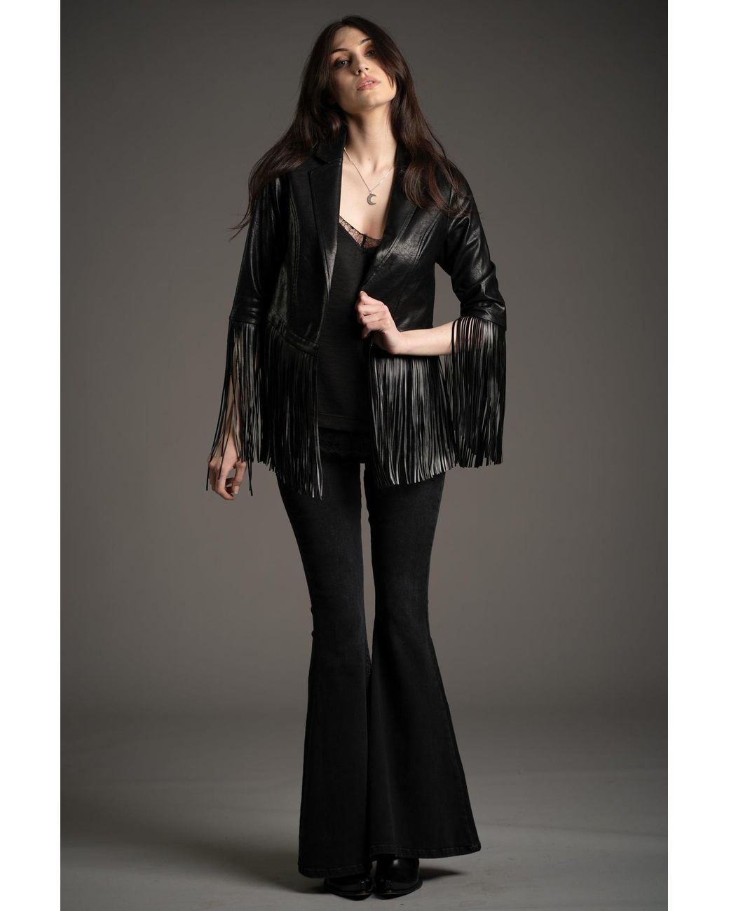 Little Lies Black Jagger Fringed Faux Leather Jacket