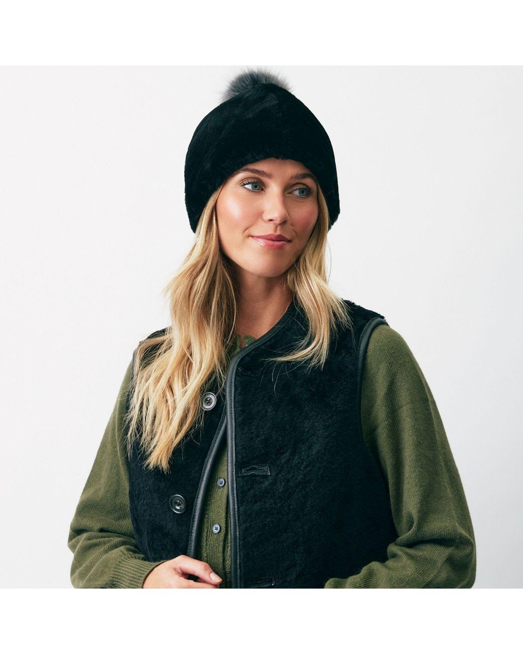 Owen Barry Black Toscana Beanie Hat With Pom