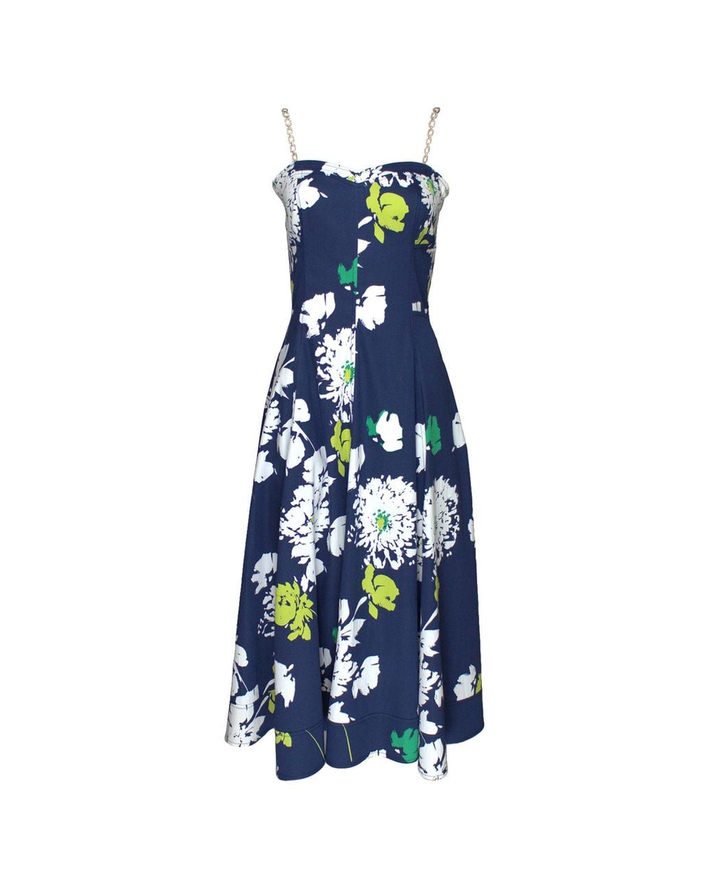 Lalipop Design Blue Two Chain-Link Shoulder Straps Midi Dress