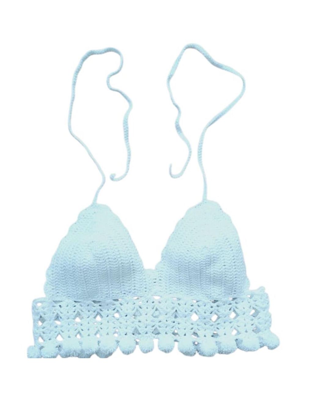 Springmoonatelier Blue Summer Beach Crochet Strappy Knit Boho Strappy Crop Small