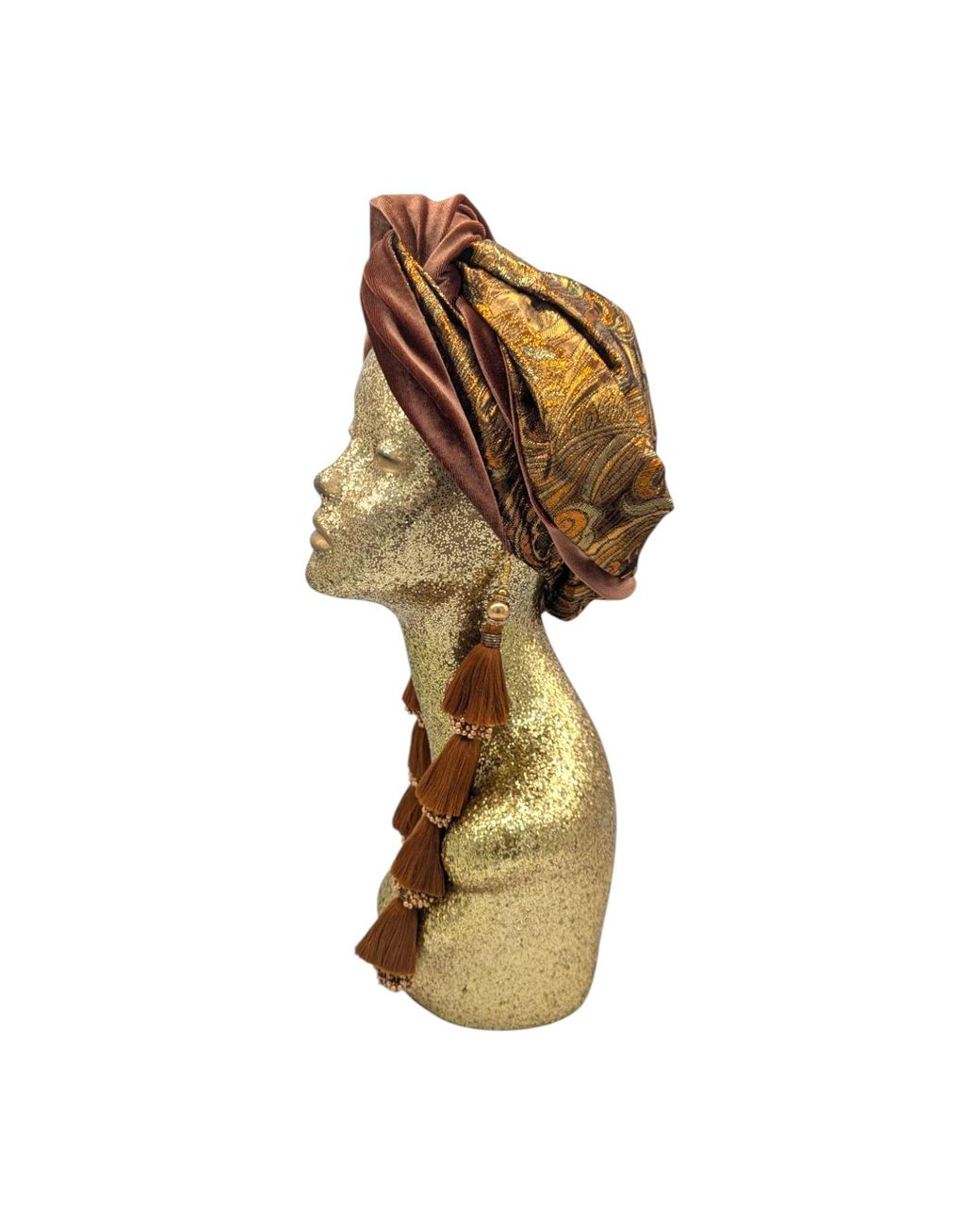 Julia Clancey Brown Cocoa Brocade & Velour Reversible Dorado Turban