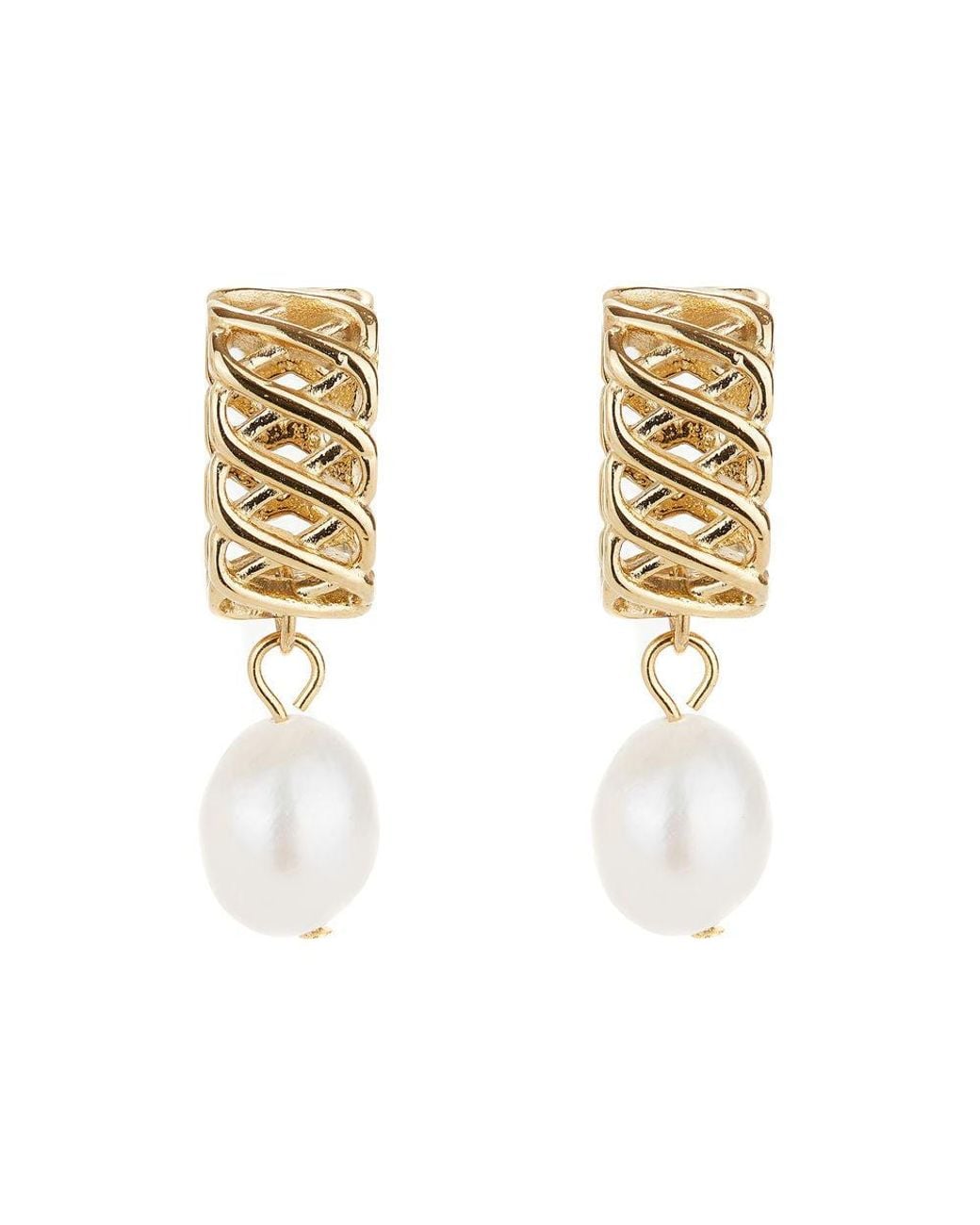 Ballinger Jewellery Metallic Woven Drop Freshwater Pearl Earrings