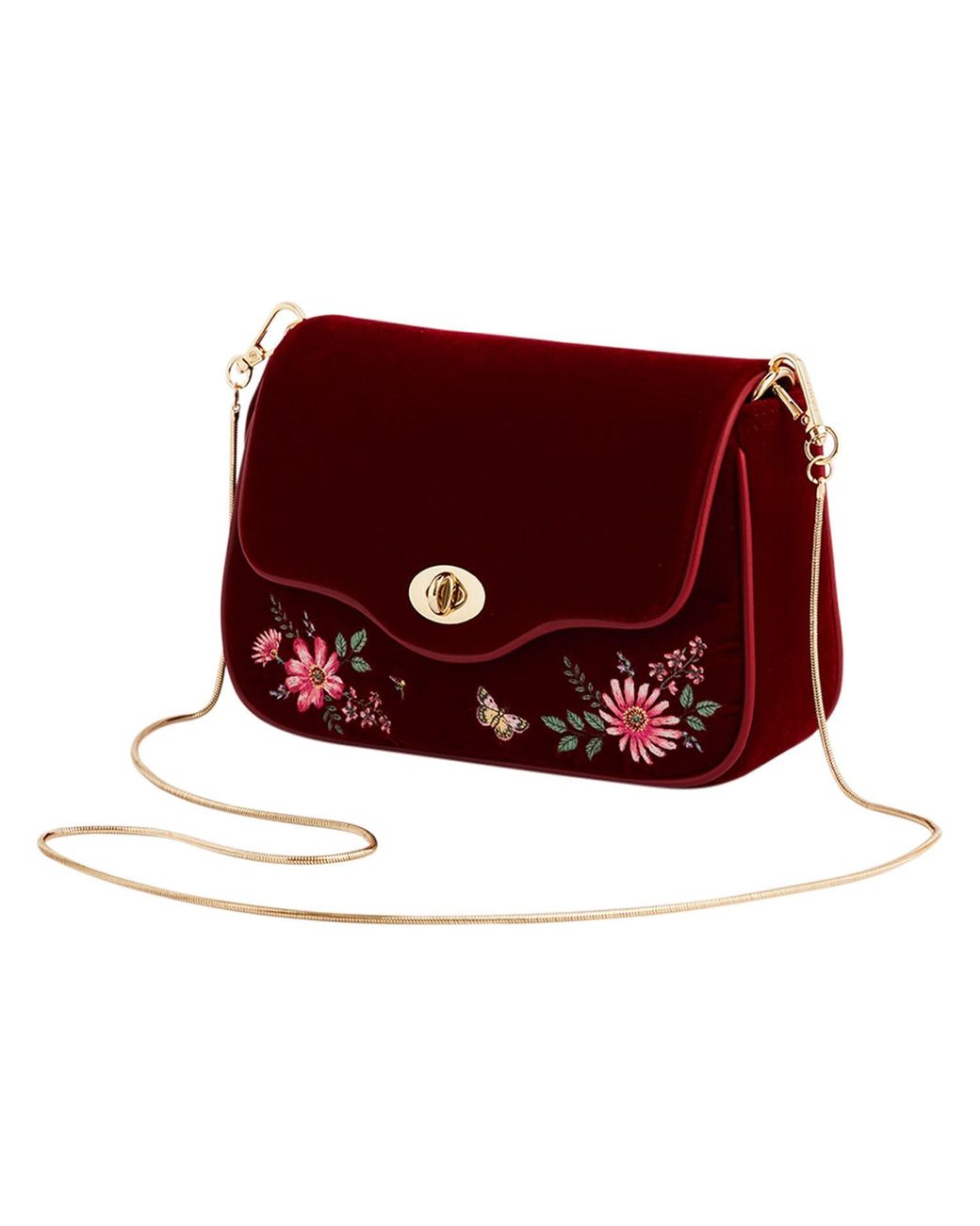 Fable England Mary Floral Embroidered Velvet Clutch