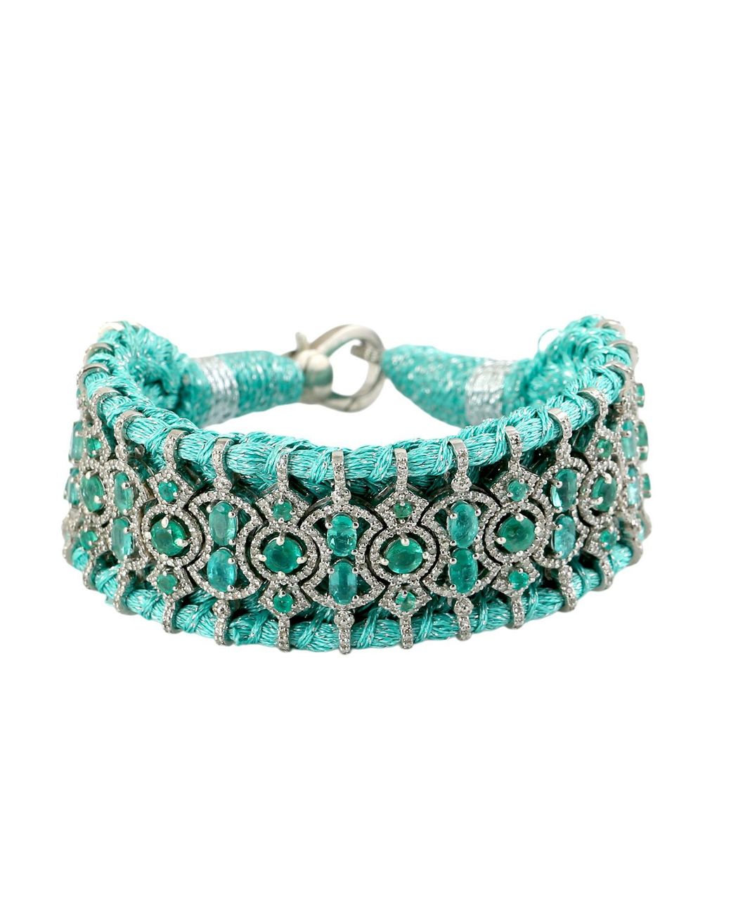 Artisan Green Emerald & Diamond Silk Bracelet
