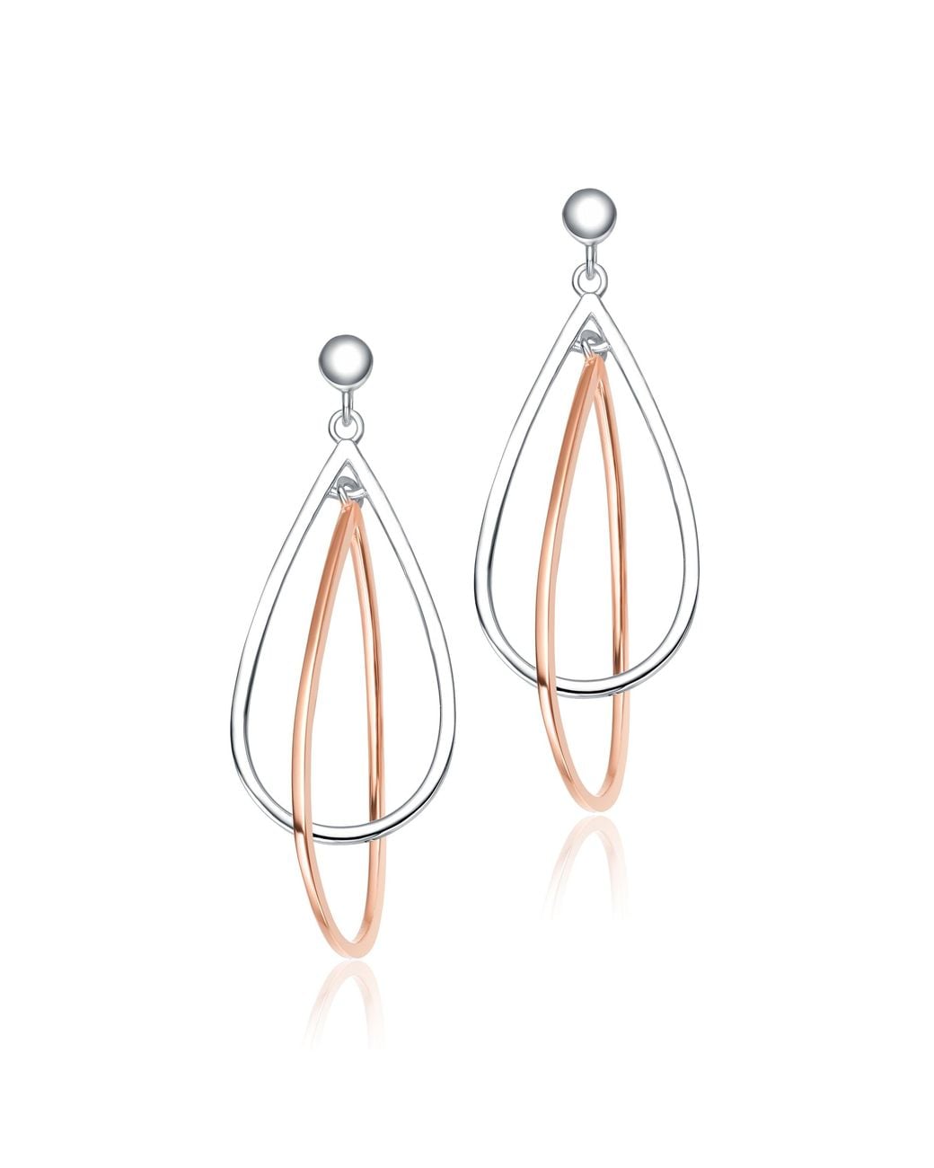Genevive Jewelry Metallic Classy Sterling Two-Tone Pear Shaped Dangling Earrings