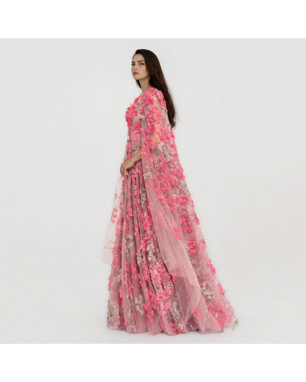 MATSOUR'I Red Dress Hortensia With Detachable Sleeves Maxi Coral