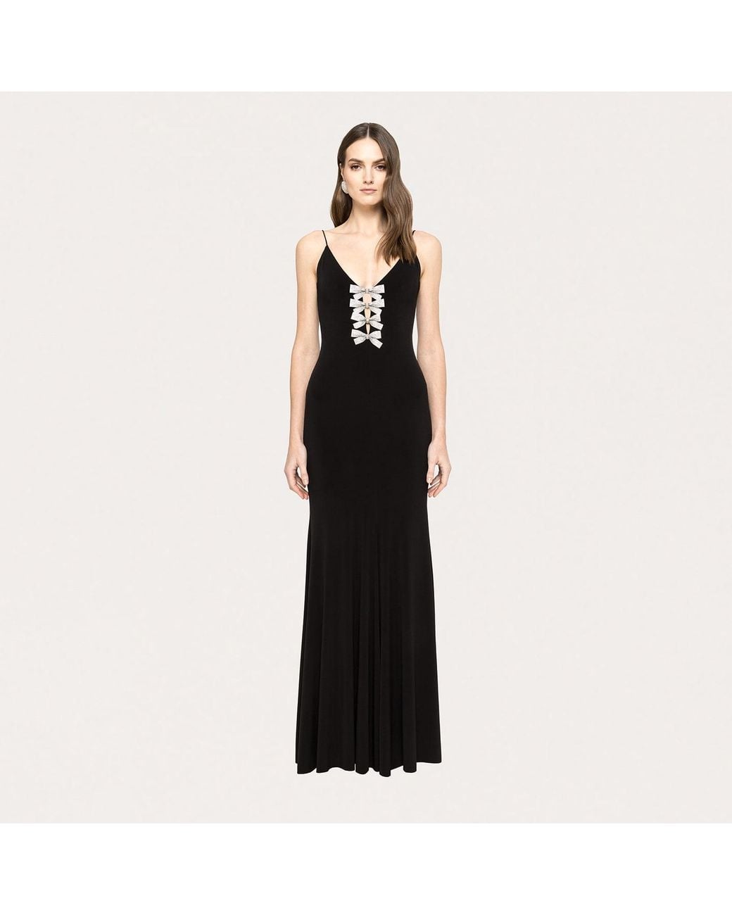 Nissa Black Bow-Detail Jersey Maxi Dress