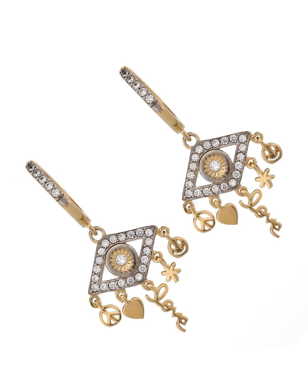 Ebru Jewelry Metallic Peace & Love Diamond Evil Eye Earrings