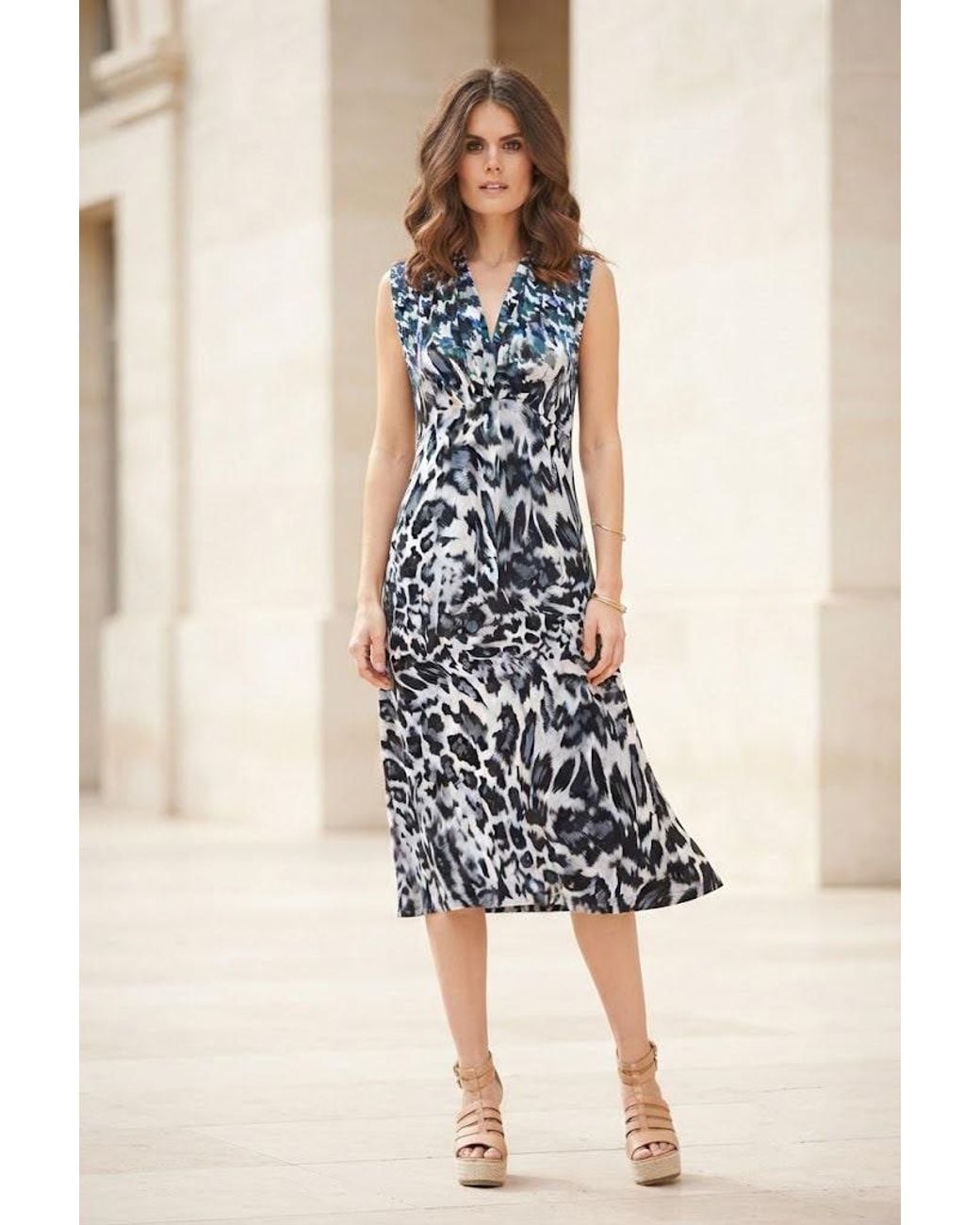 Conquista Blue Abstract Animal-Print Midi Dress