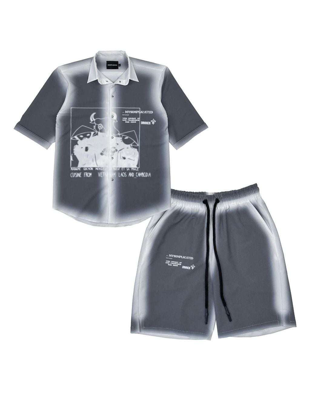 mysimplicated Blue Short Sleeve Shirt And Bermuda Set With Laos Design