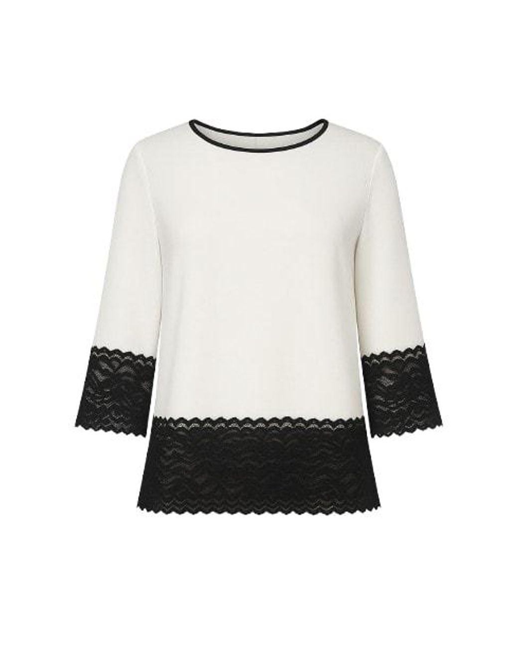 Conquista White Neutrals Loose Fit Ecru Top With Lace Detail