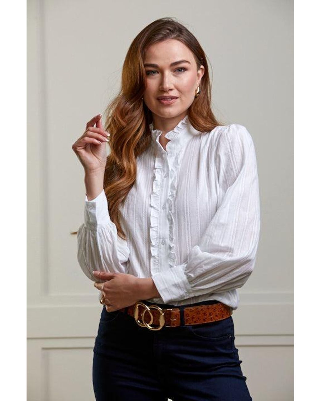 Guinea London White Frilled Cotton Blouse