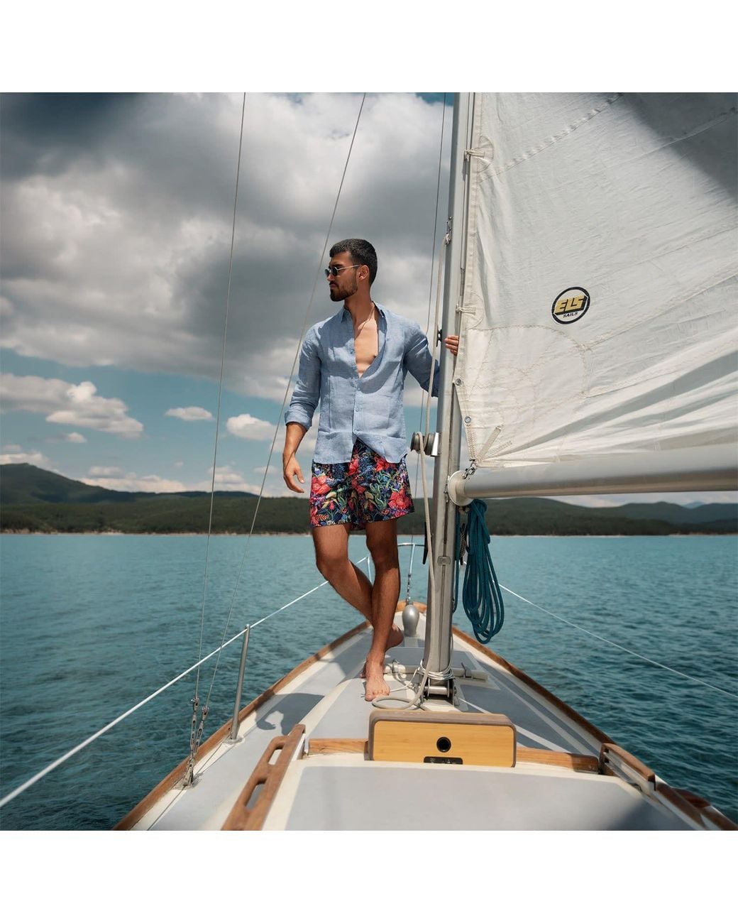 Maison Tangerine Blue Bohemian Garden Swim Shorts for men