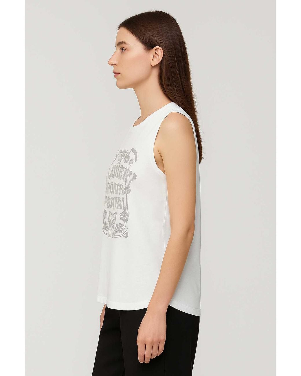 Conquista White Flower Power Festival Cotton Tank Top