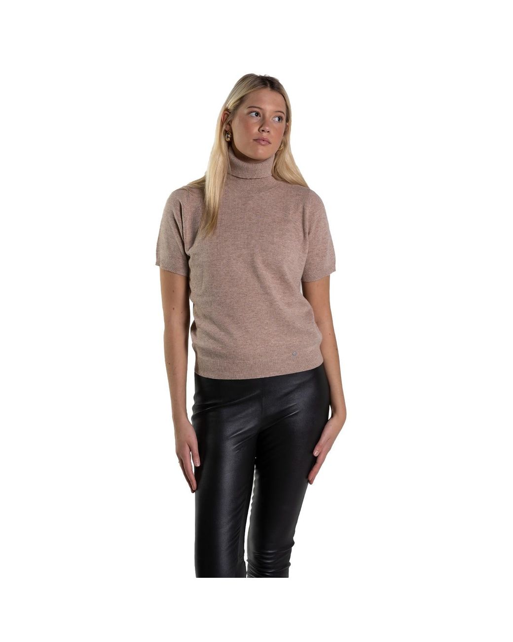 tirillm Brown Neutrals Alexa Short Sleeve Turtle Pullover - Melange