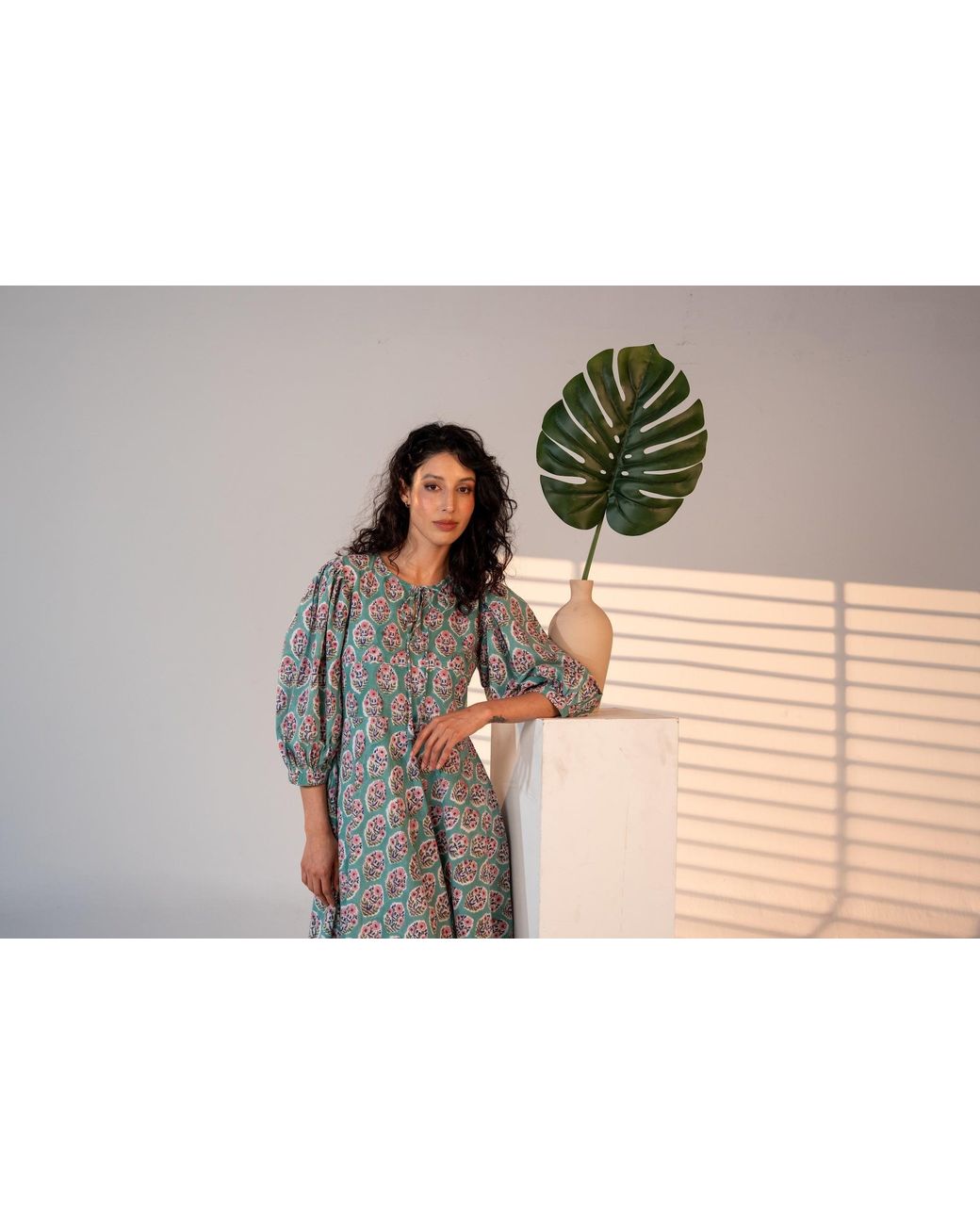 Carolina Benoit Blue Palm Springs Print Kaftan Bouquet