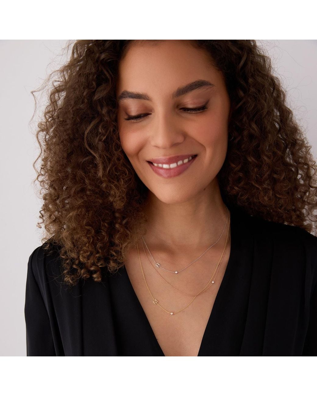 Maya Brenner Metallic Monogram Necklace With Diamond