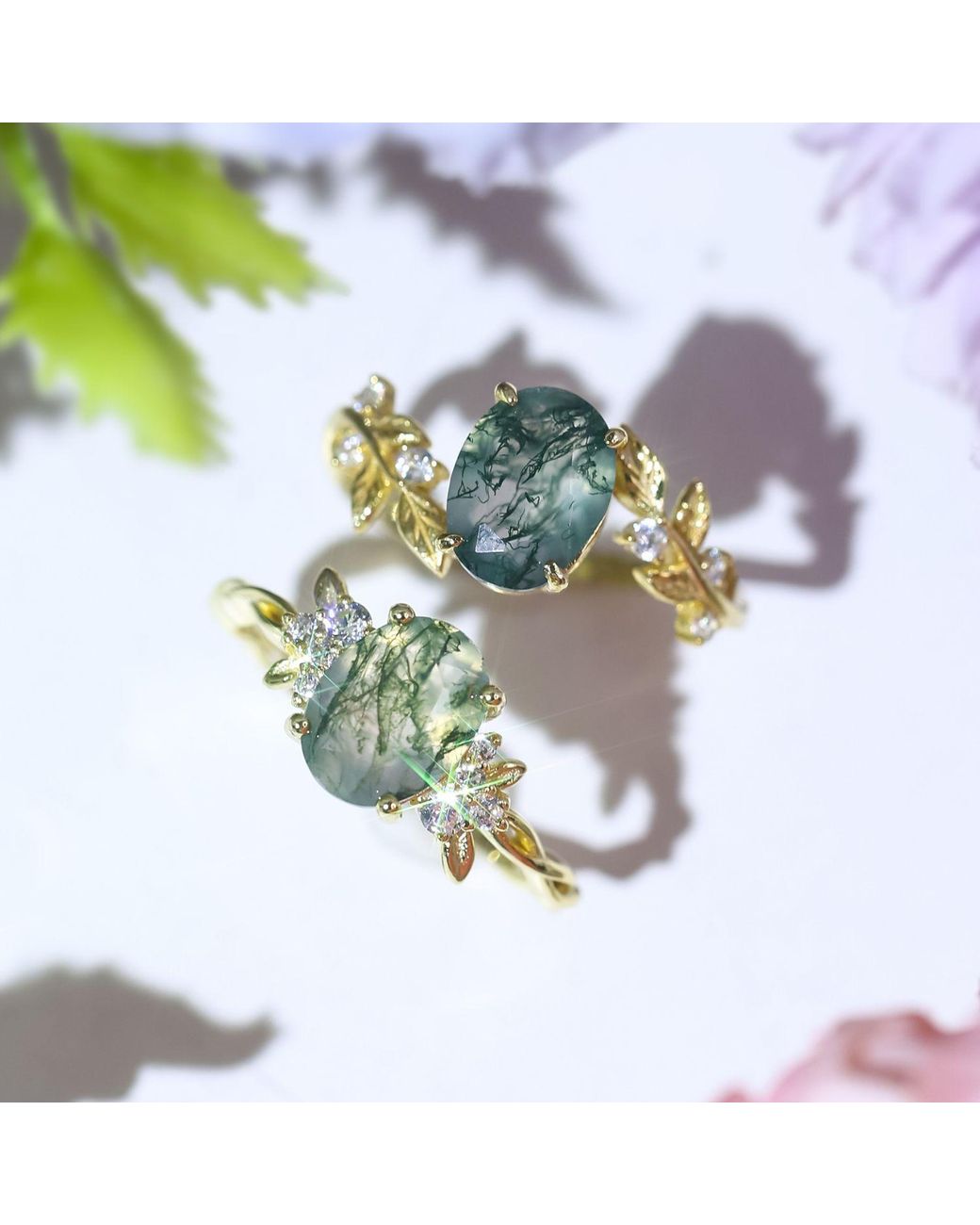 Azura Jewelry New York Metallic Enchanted Garden Moss Agate Ring Vermeil