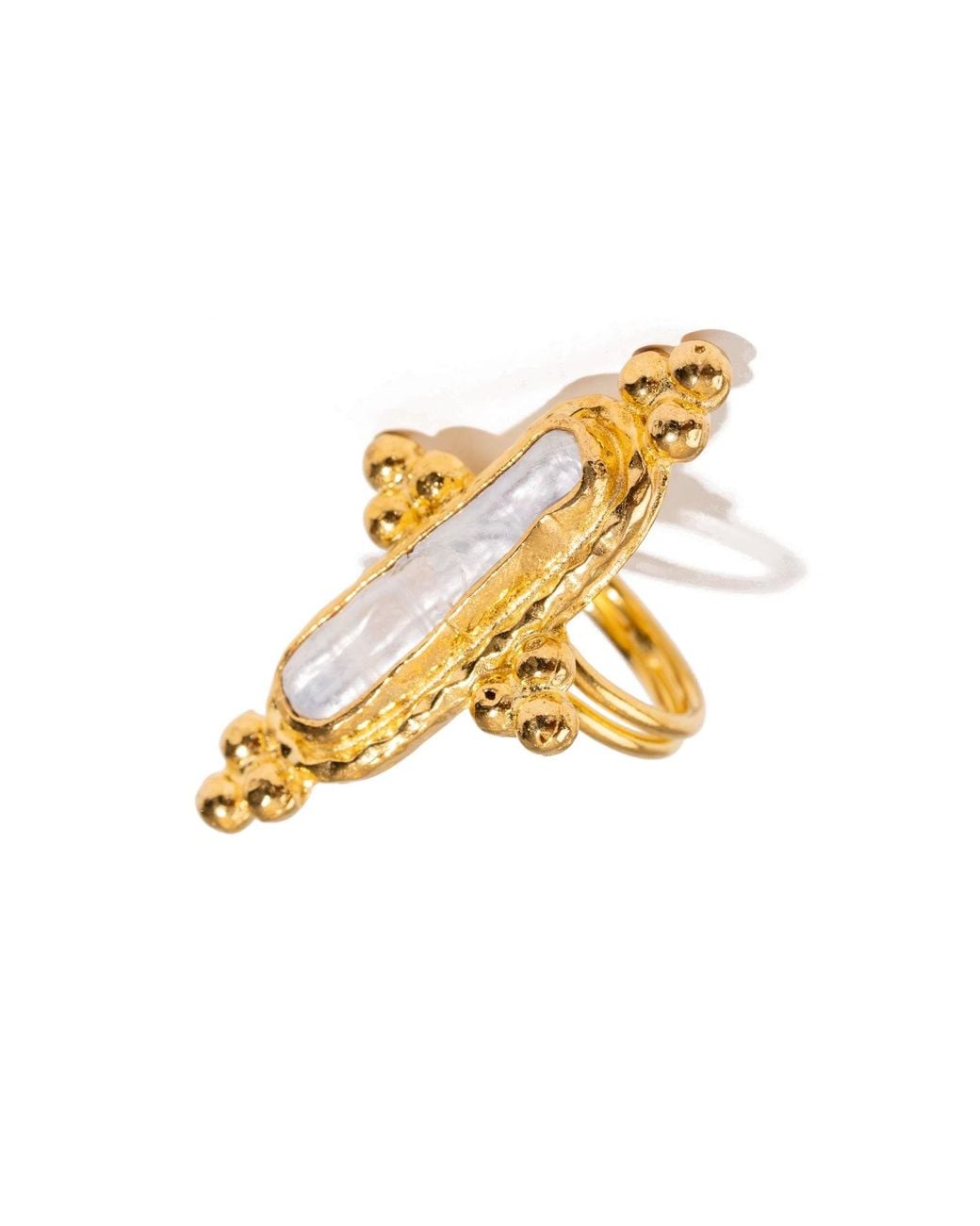 Ebru Jewelry Metallic Vintage Pearl Statement Adjustable Ring