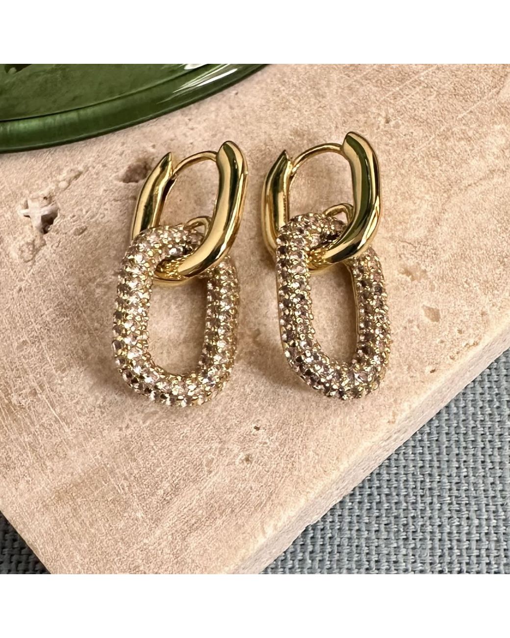 Clemence Wren Metallic Huggie Earrings With Blush Pave Gemstone Charm