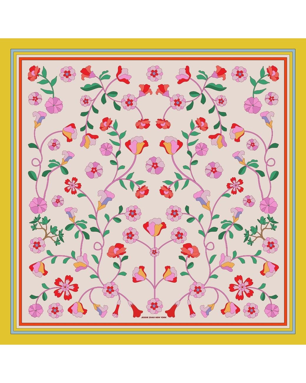 Jessie Zhao New York Pink Neutrals Limoncello Jardin Double Sided Silk Scarf