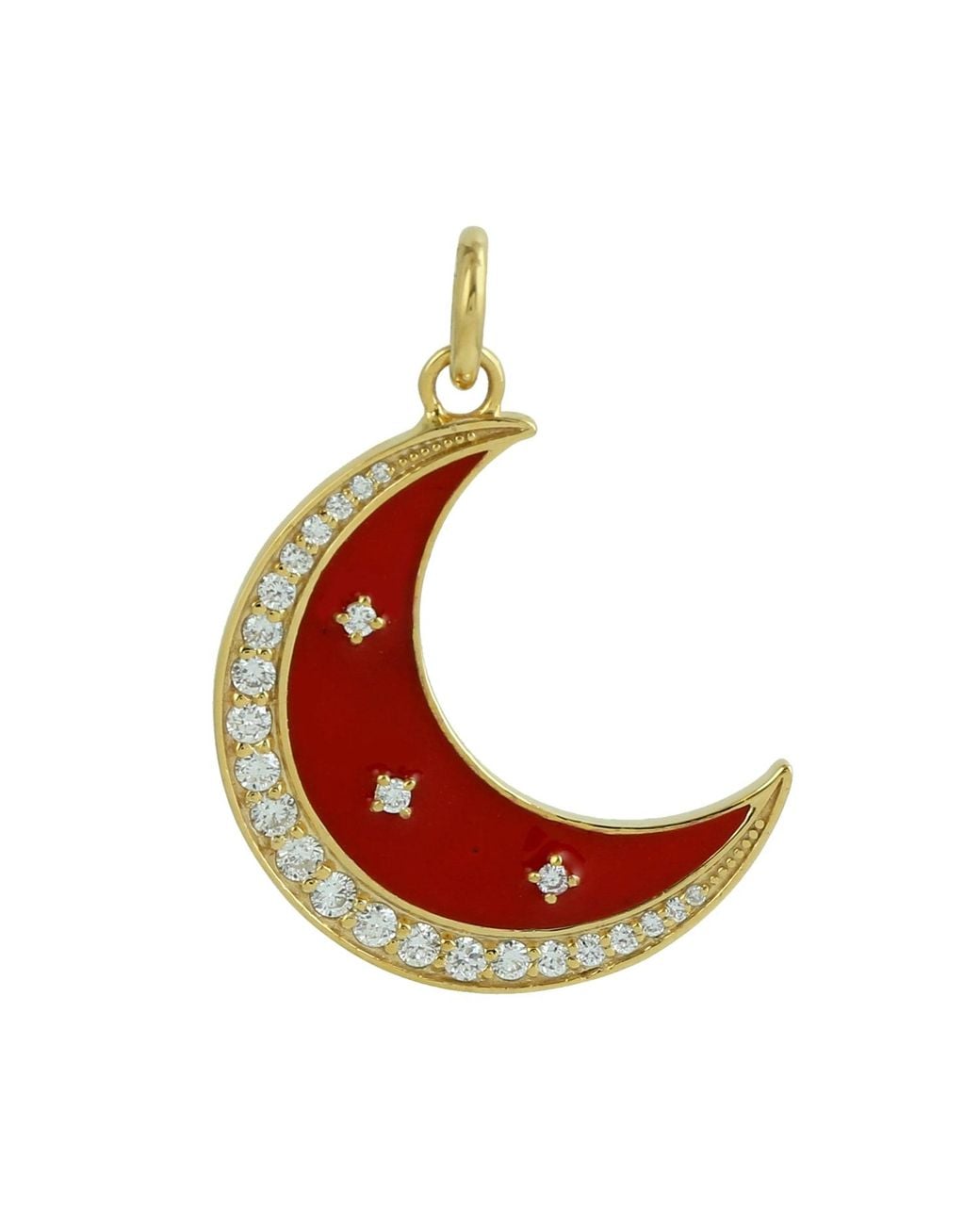 Artisan Red 14K Enamel Crescent Moon Diamond Pendant