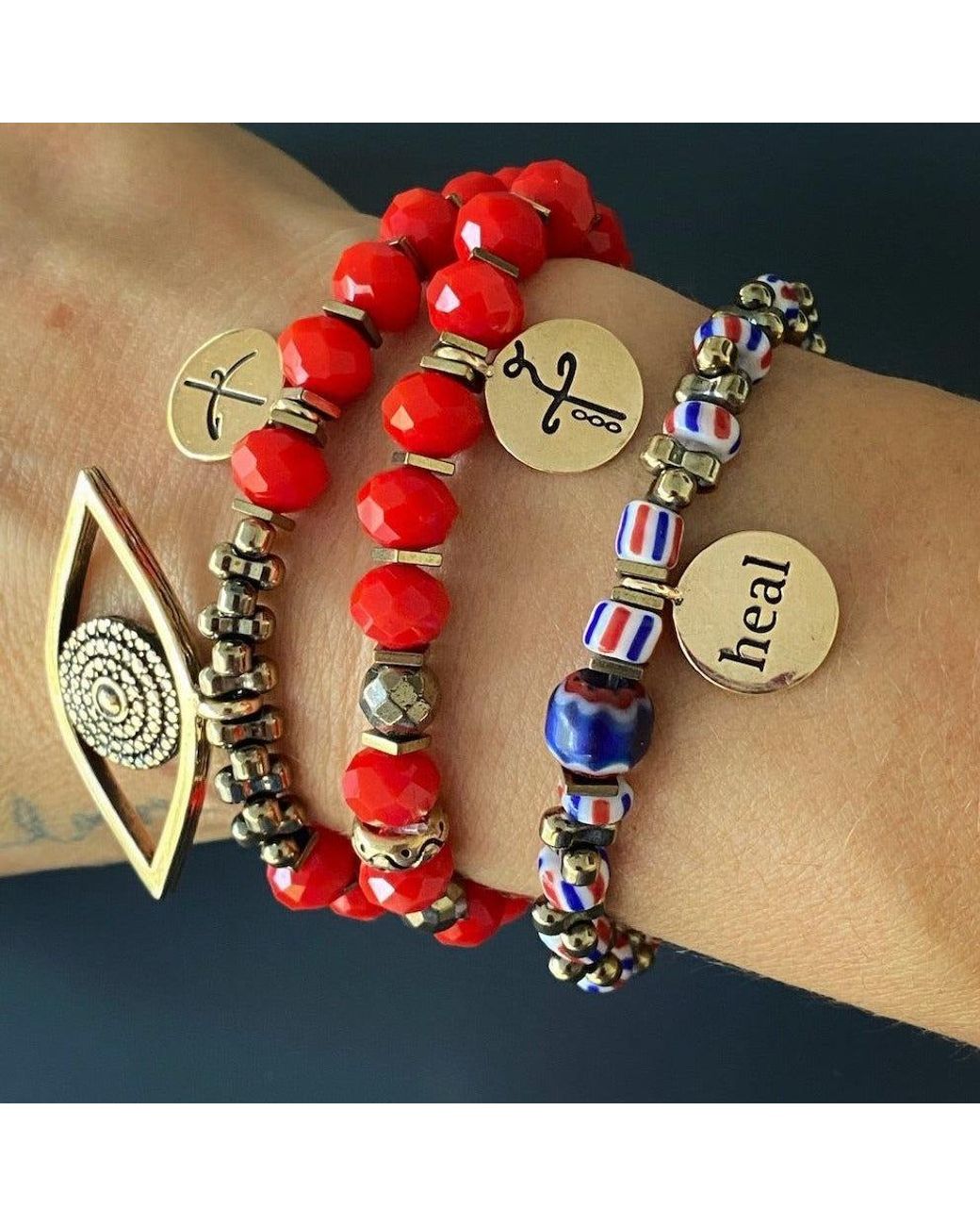 Ebru Jewelry Metallic African Beaded Heal Charm Bracelet