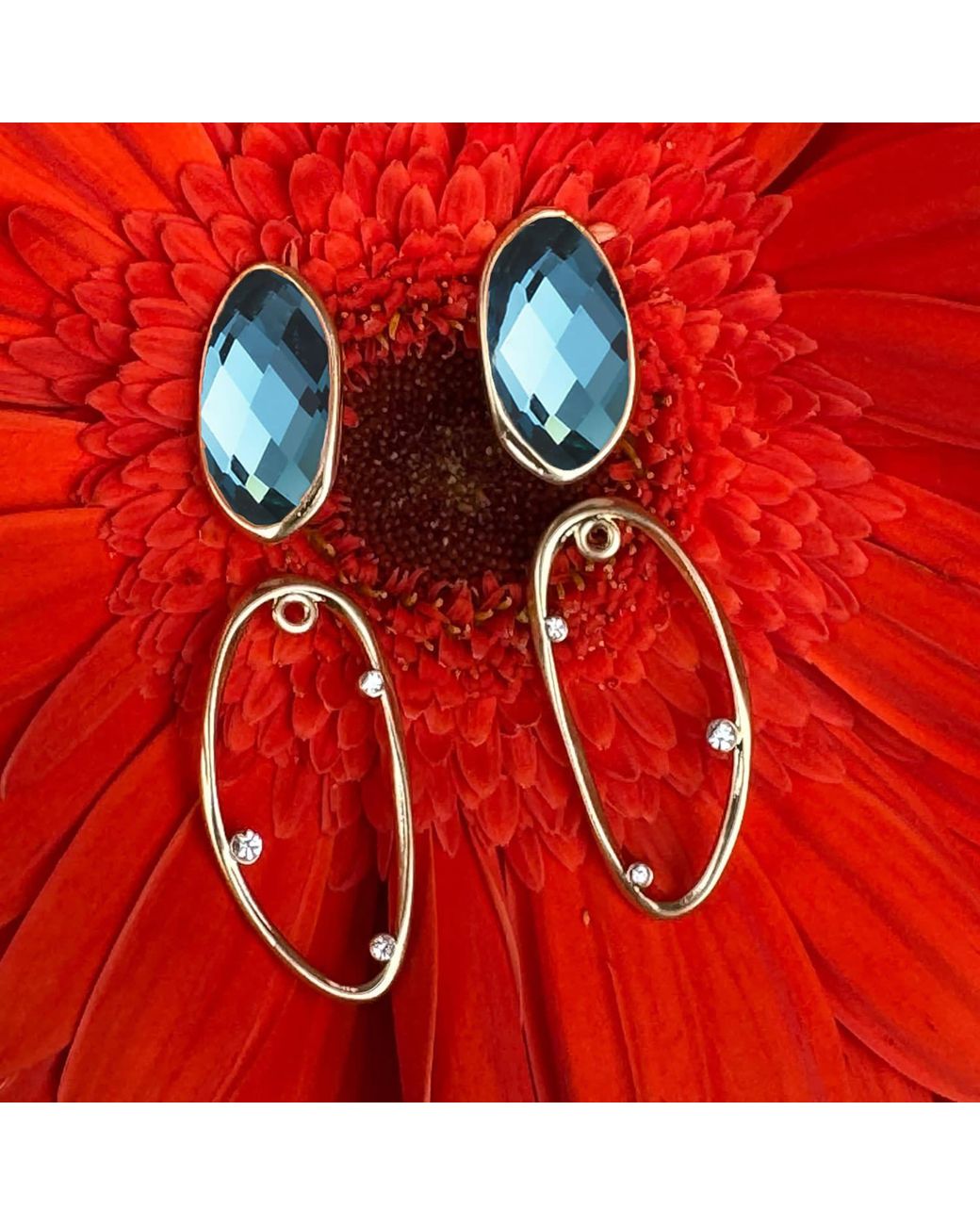 Rare Matters Jewelry Blue Double Style Sparkles Glass Earrings
