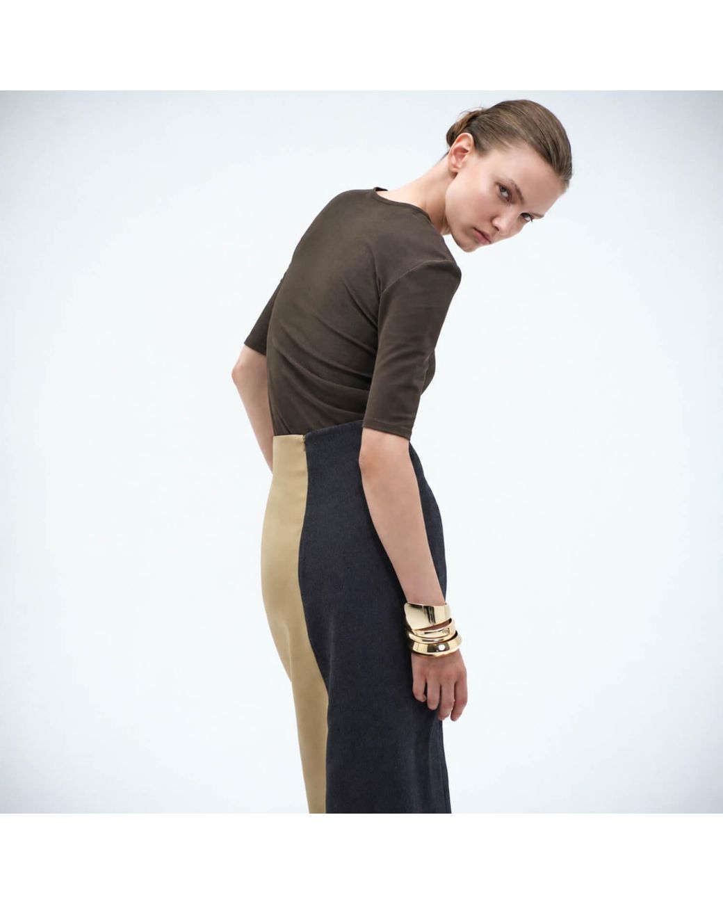 Elamins Multicolor Vertical Two Tone Maxi Skirt