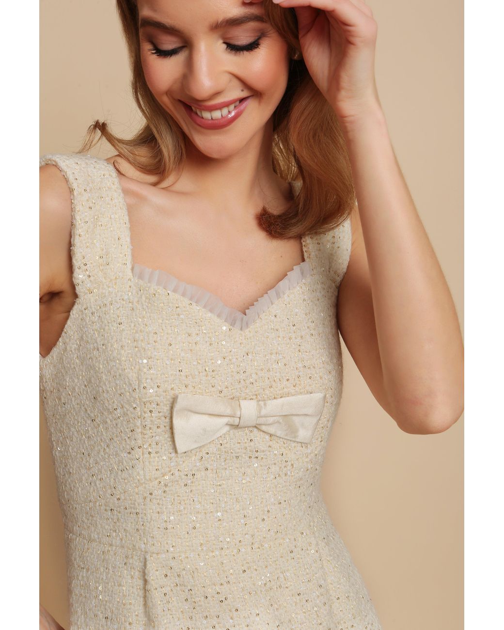 Santinni Natural Jackie Wool Tweed Dress