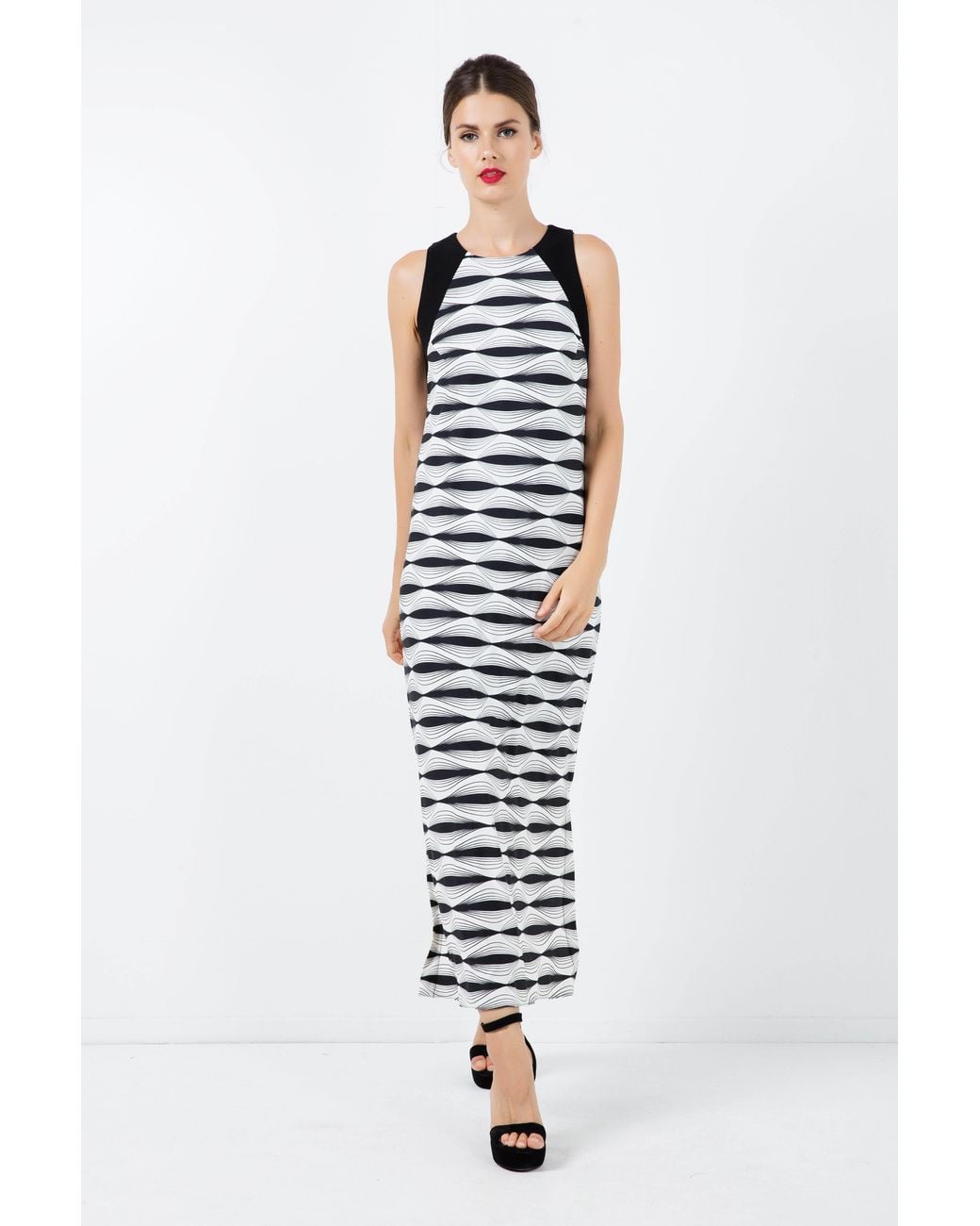 Conquista White Sleeveless Print Maxi Dress With Side Slits